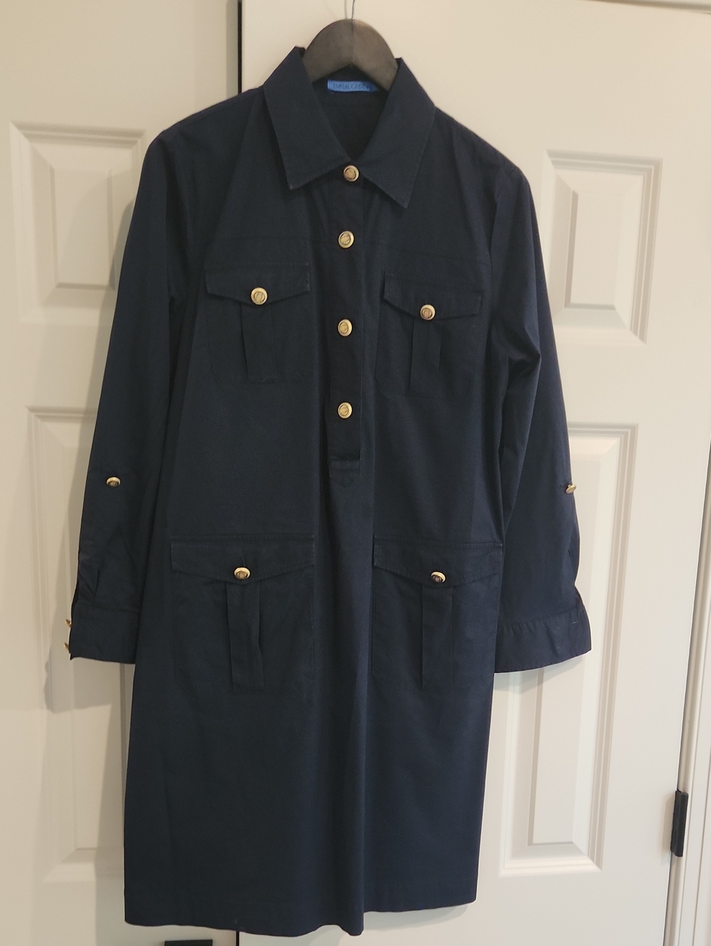 J. McLaughlin Navy Utility Shirt Dress with Gold Buttons